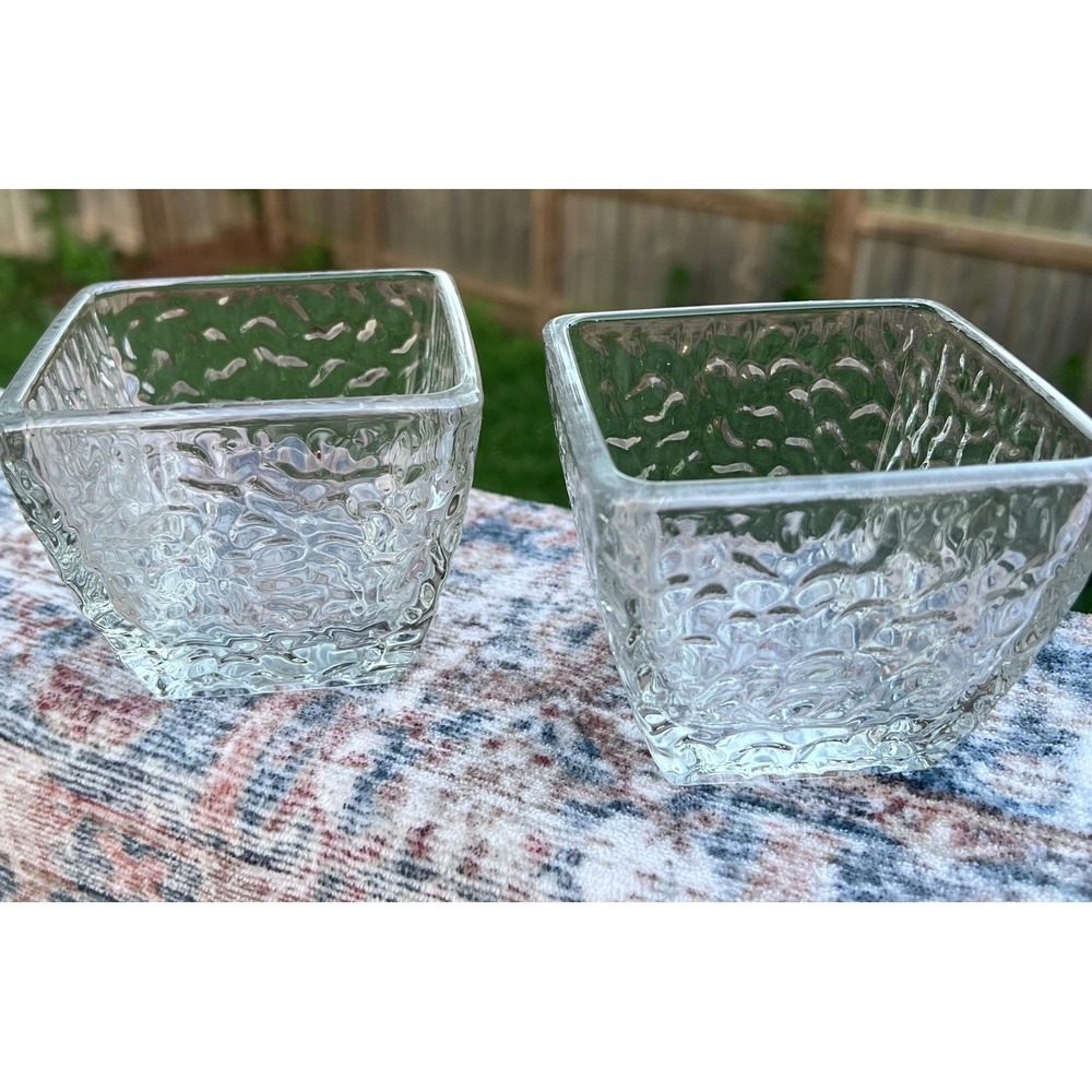 Disaronno Originale Square Hammered Glass Snack Nut Bowls Set of 2 Clear Barware